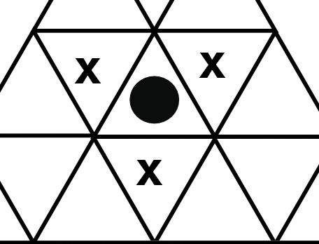 Ograniczenia ustawiania pionków w trójkątnej planszy gry „W kratkę-3”
